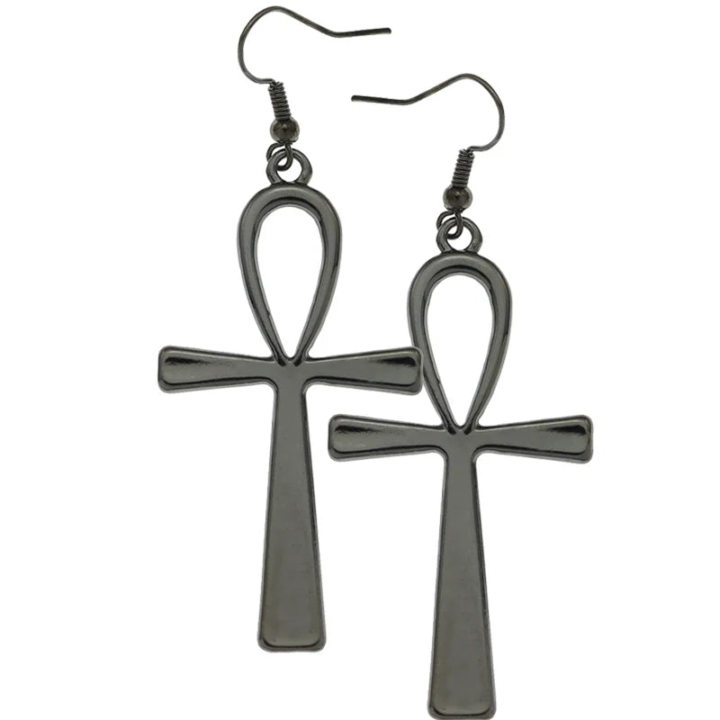 Egyptian Life Large Cross Pendant & Earrings Zinc Alloy Necklace 10x5cm