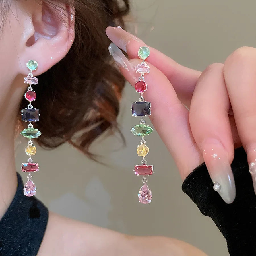 Colorful Zircon Crystal Necklace, Earrings & Bracelet in Zinc Alloy