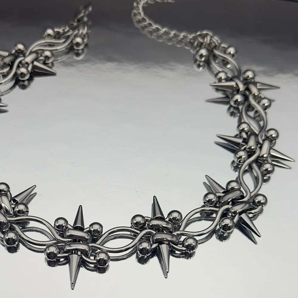 Punk Rock Y2K Piercing Spike Chain Cross Choker & Bracelet Stainless Steel