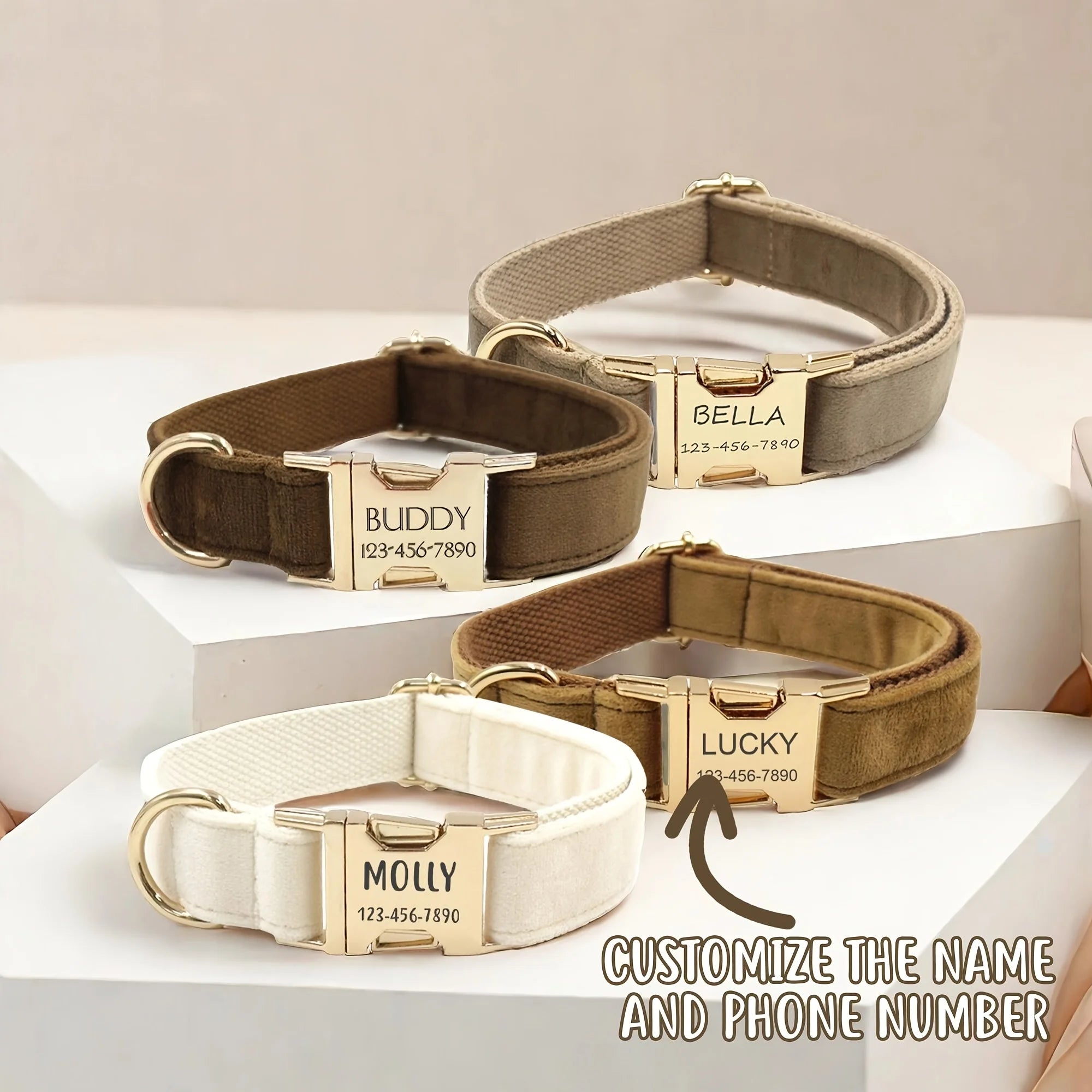 Soft Faux Leather Adjustable Pet Collar - Customize, Engrave, Name Tag, ID Necklace