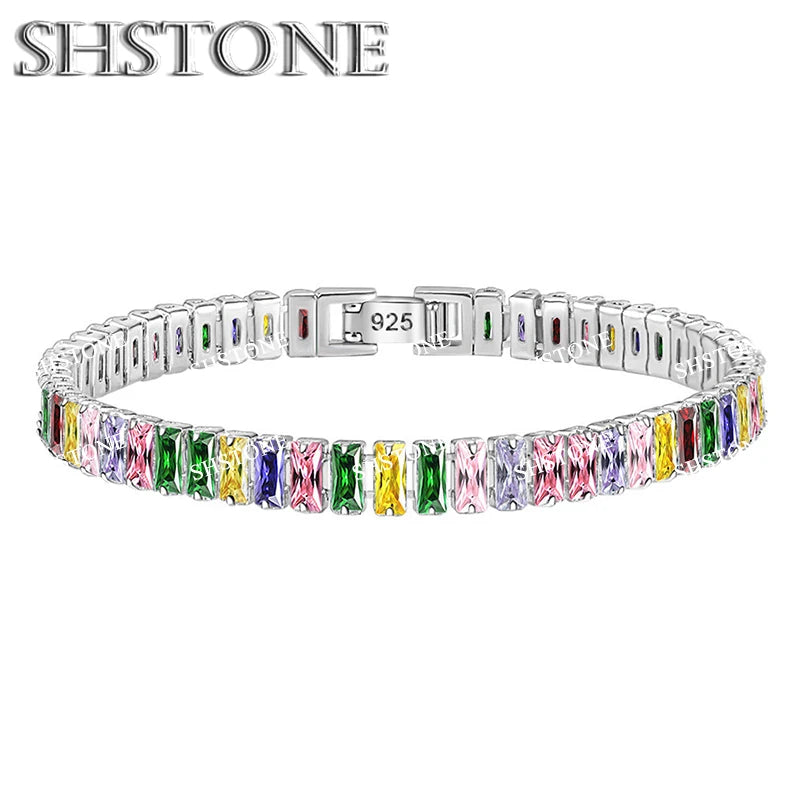 Selection of 925 Sterling Silver Chain Bracelets with Multi-colored Zircons
