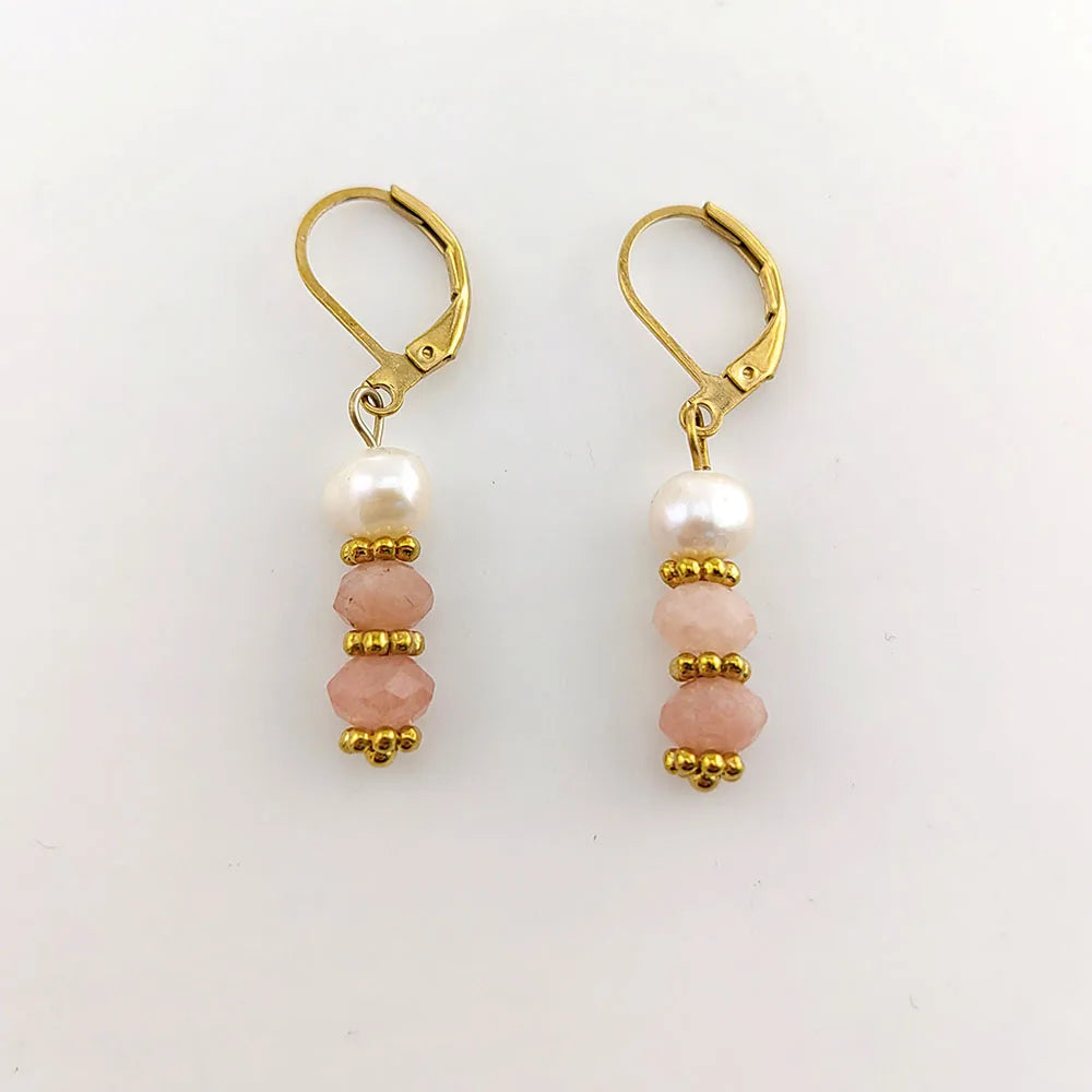 Fresh Water Pearl Crystal Drop Earrings 18K Gold Plated
