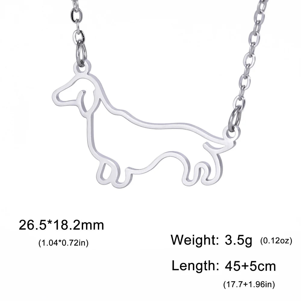 45+5 cm Stainless Steel Pendant Necklace Dachshund Dog Cutout Heart - 4 Options