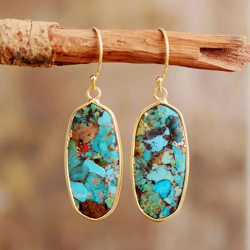 Natural Blue-Brown Stone Cooper Alloy Earrings