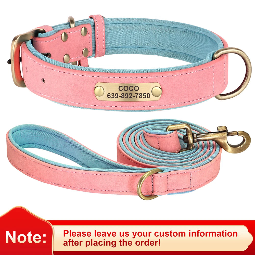 Soft Faux Leather Adjustable Dog Collar - Customize, Engrave, Name Tag, ID Necklace