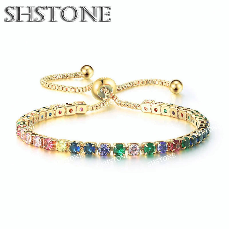 Selection of 925 Sterling Silver Chain Bracelets with Multi-colored Zircons