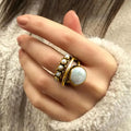 Vintage Inspired Simulated Pearl Stackable White Copper Ring - Bold, Unusual, Statement