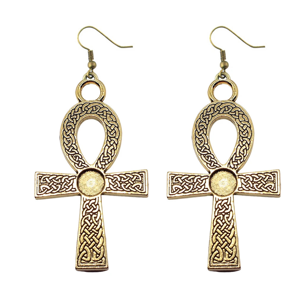 Egyptian Life Large Cross Pendant & Earrings Zinc Alloy Necklace 10x5cm