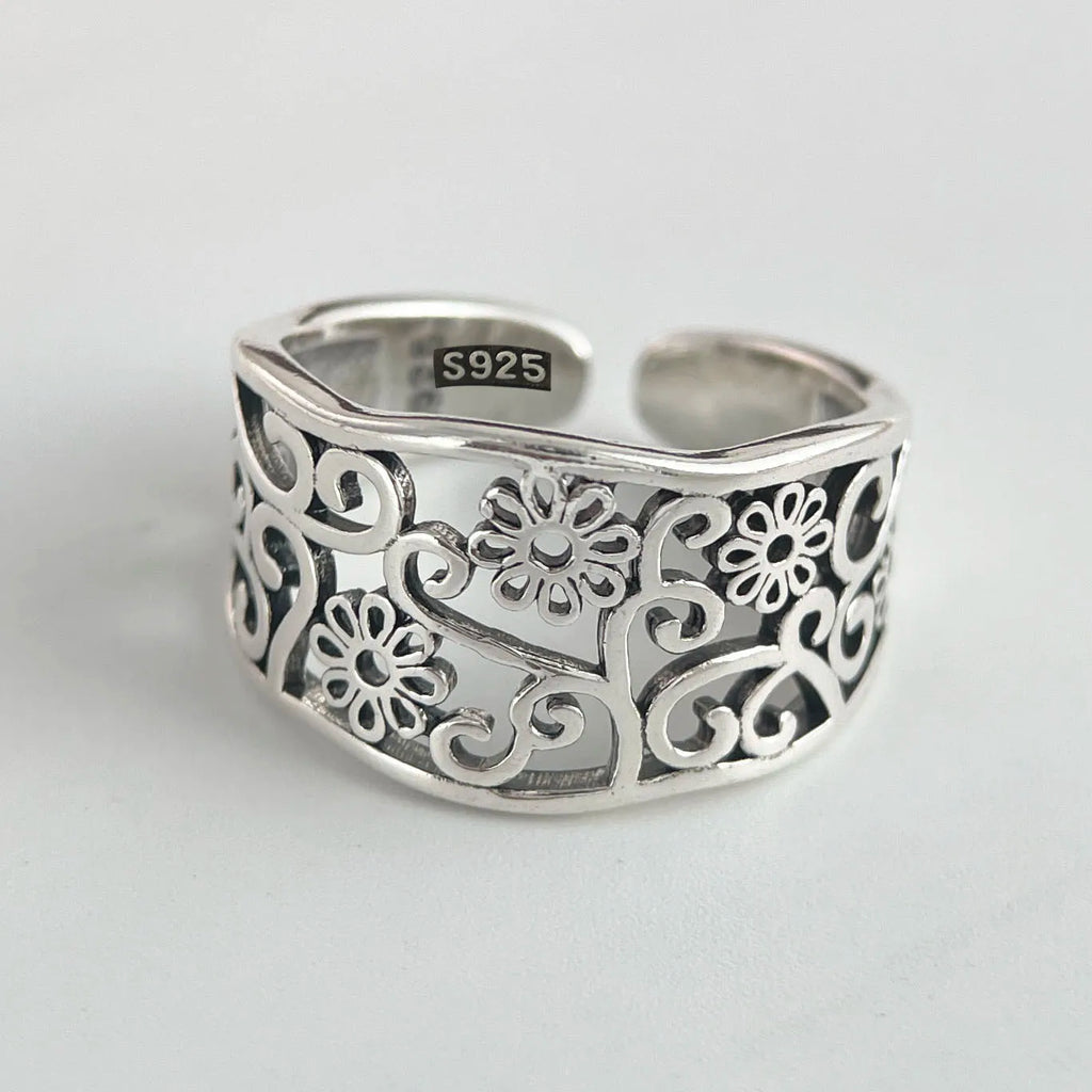 925 Sterling Silver Adjustable Flower Ring