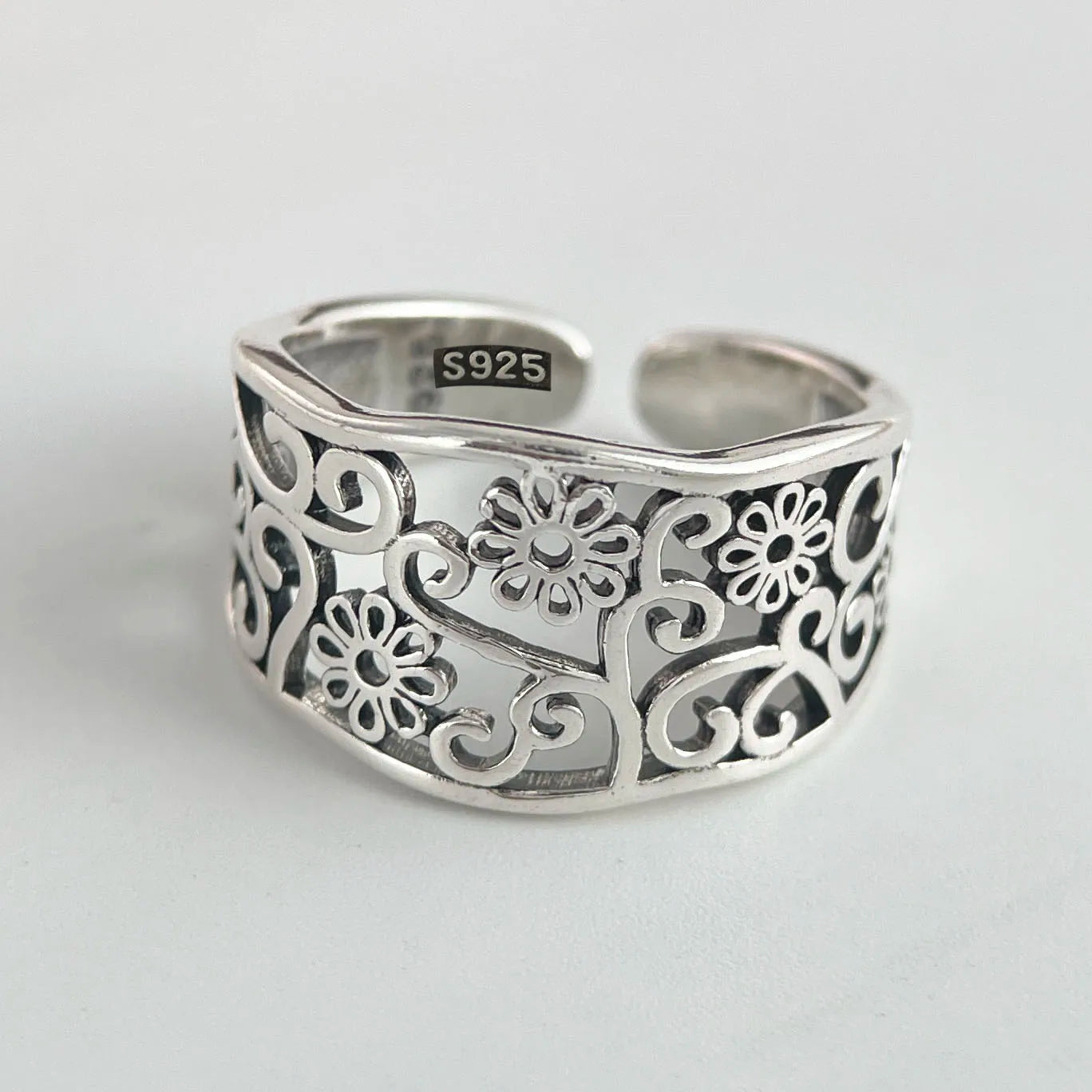 925 Sterling Silver Adjustable Flower Ring