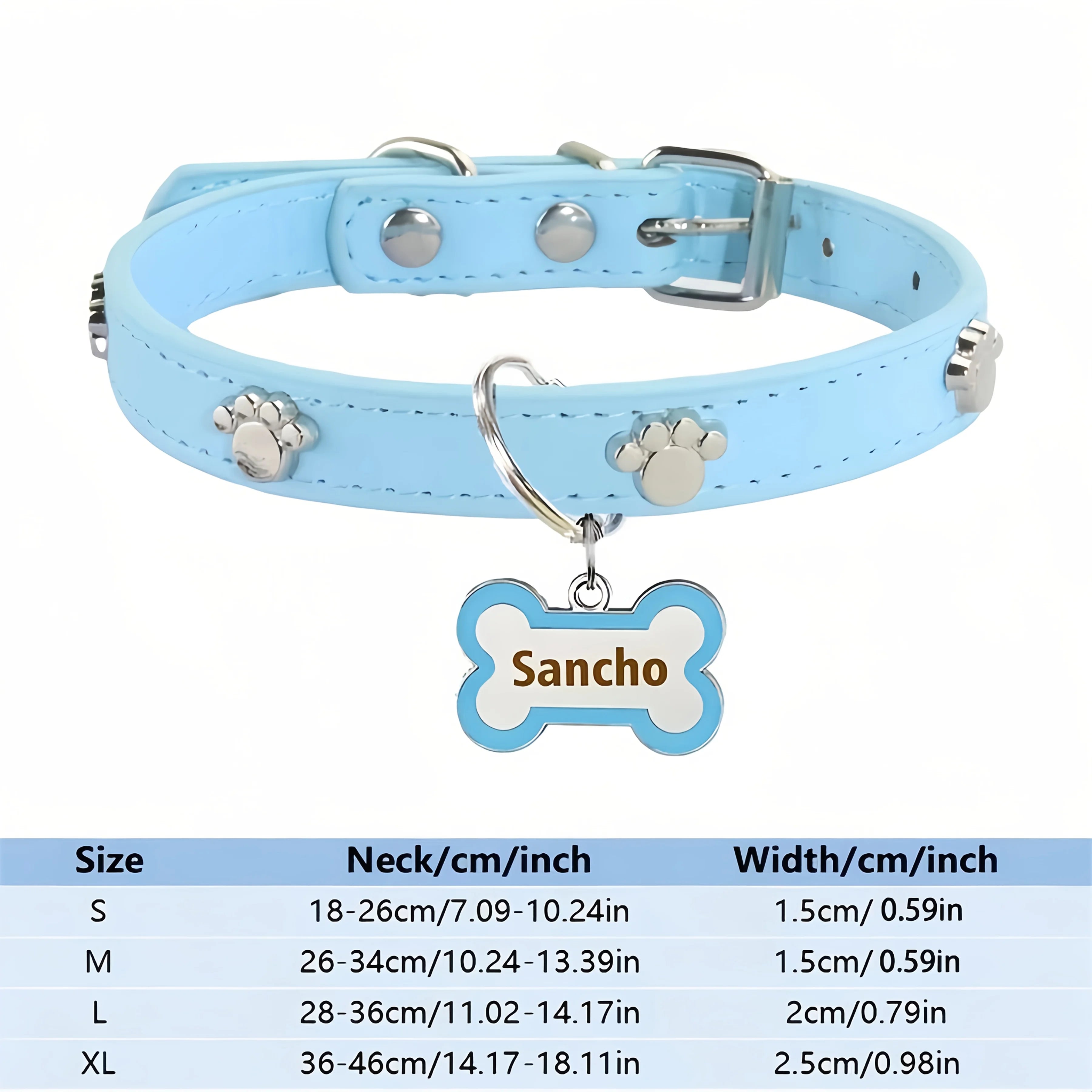 PU Leather Dog Collar with Bone-Shaped Pet Tag, Double-Sided, Engraved Pet Name and Phone