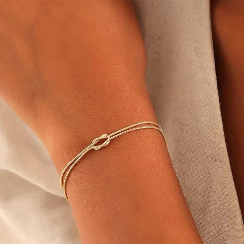 Elegant Stainless Steel Snake Chain Knot Bracelet - Handmade, Minimalist, Expandable