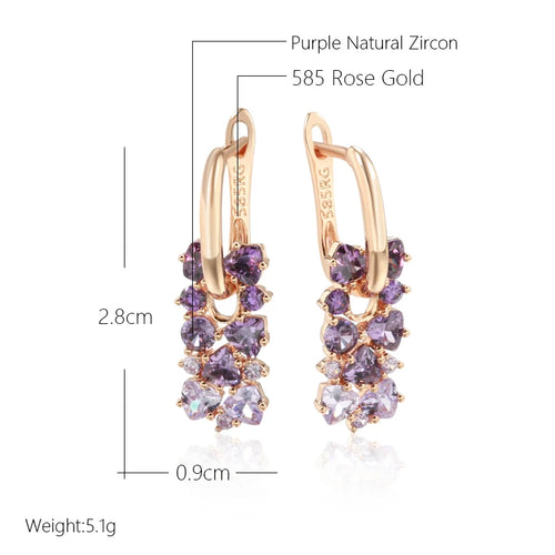14K Gold Plated Copper Violet Natural Zircon Drop Earrings