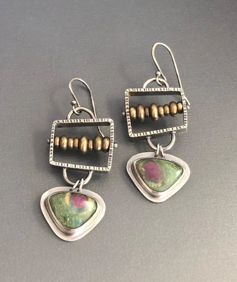 Selection of Very Unusual Boho Stone Asymmetric Dangle Alloy Earrings