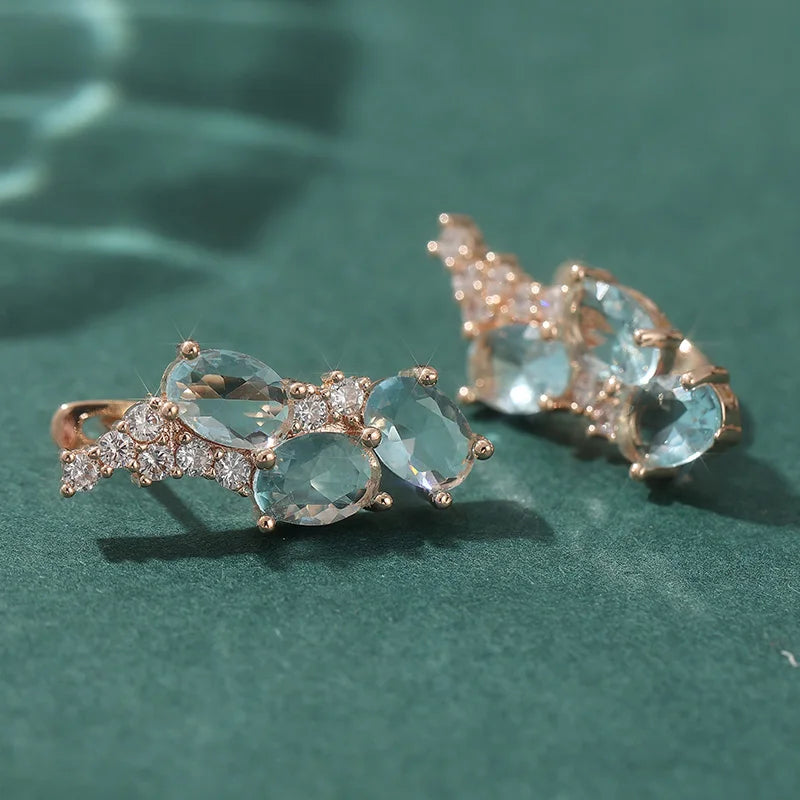Clear Blue CZ KC Gold Plated Copper Earrings