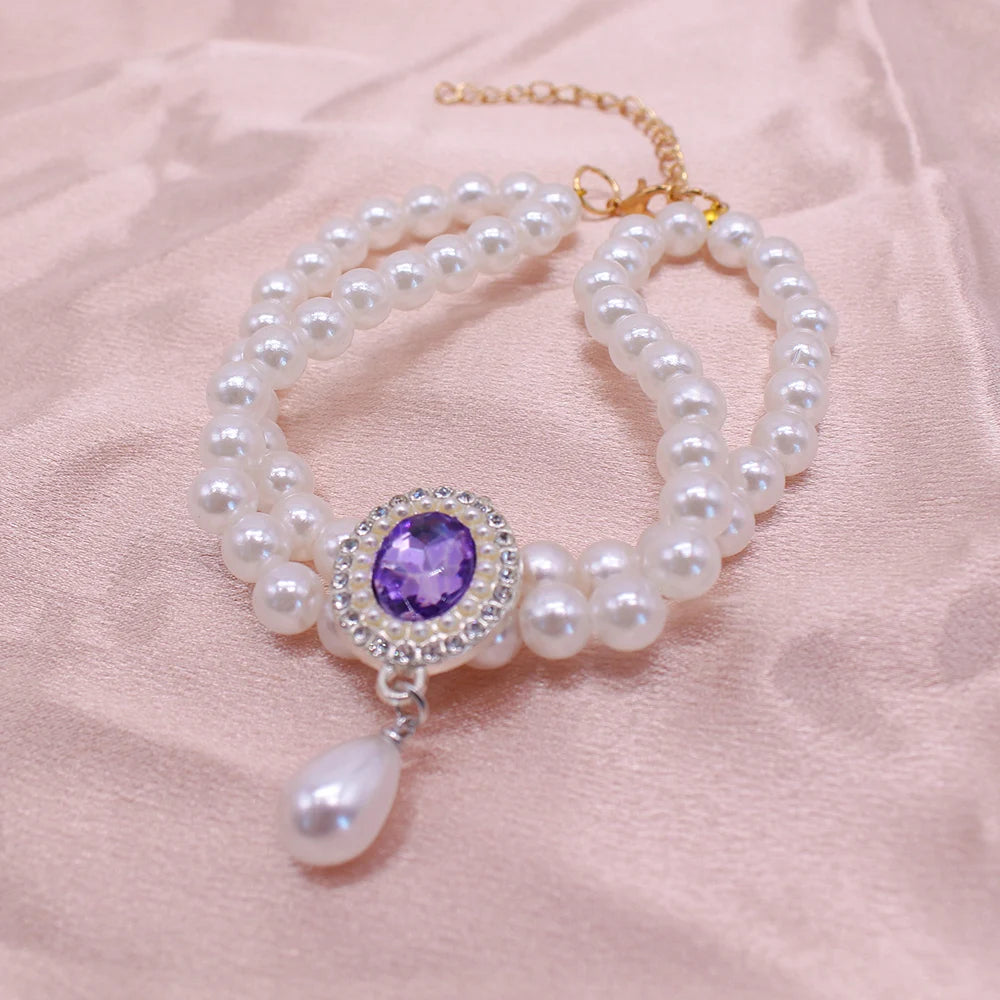Royal Faux Pearl Green Crystal Pendant Necklace for Dogs & Cats