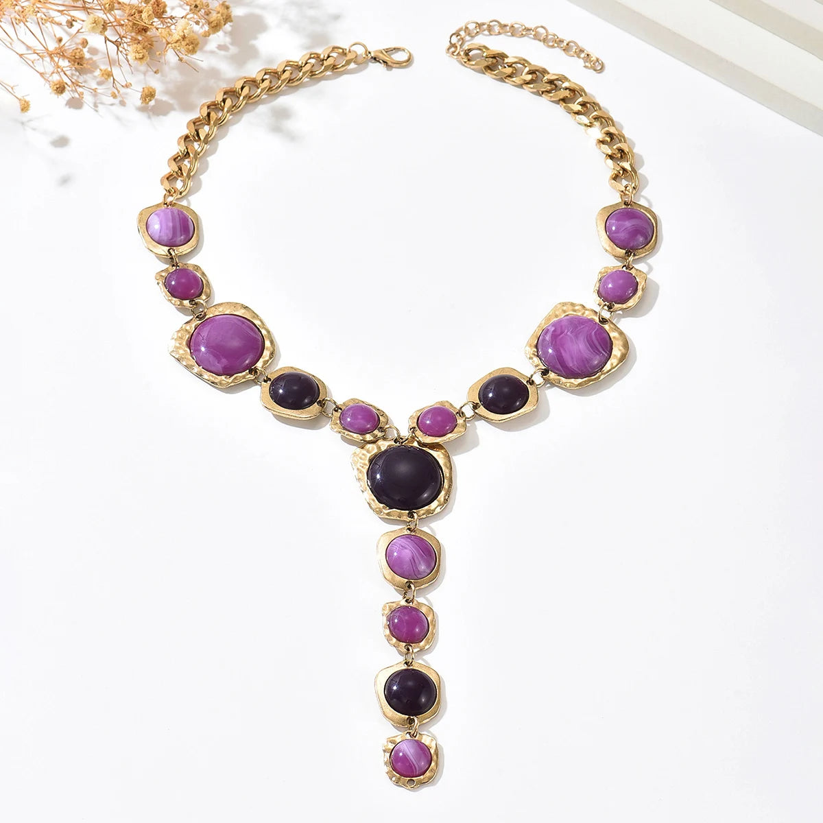 Bold Statement Resin Stone Zinc Alloy Necklace - Oversized, Multicolor, Boho, Trendy