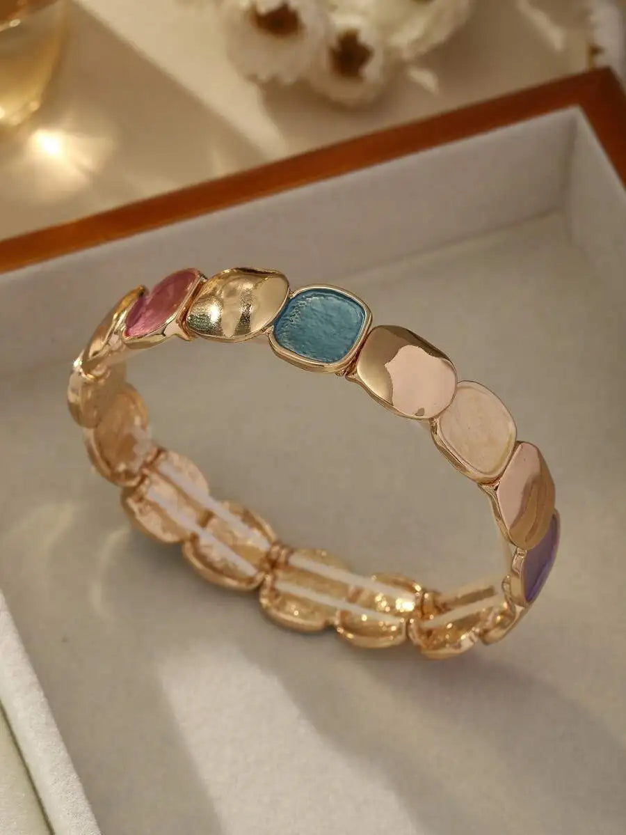 KC Gold Plated Zinc Alloy Soft Shades Stones Stretch Bracelet