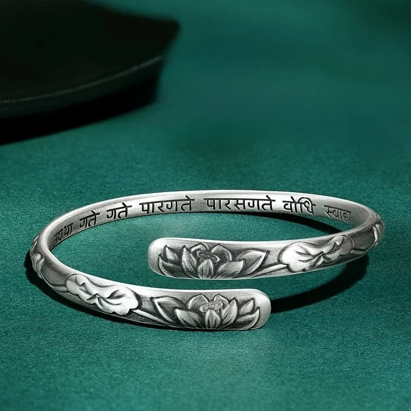 Thai Silver Lotus Flower Cuff Bracelet