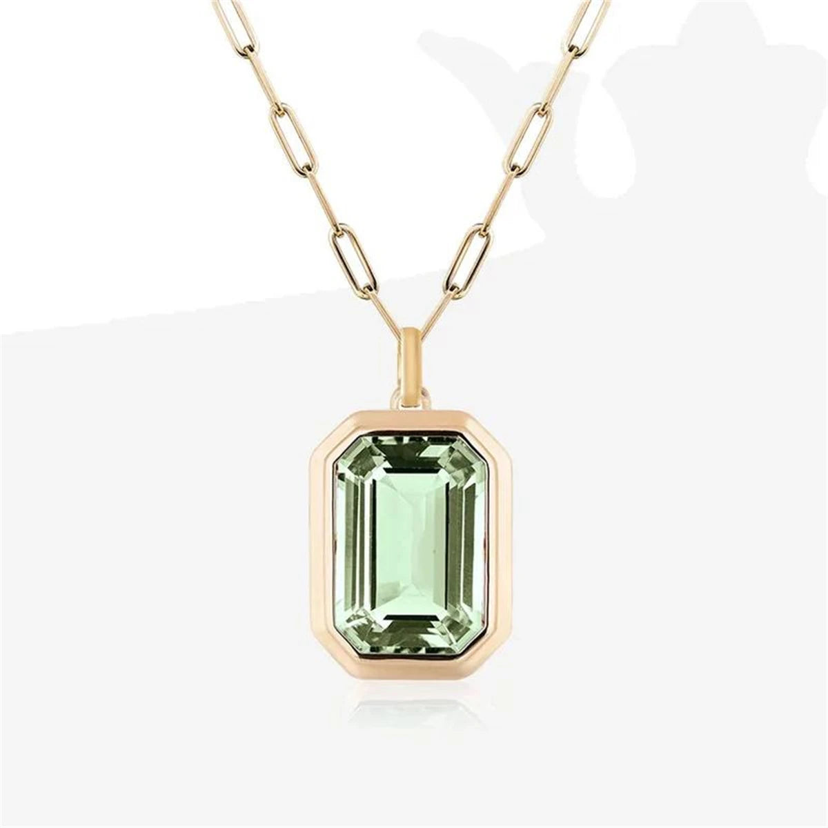 Stainless Steel Square Rock Zircon Pendant Paper Clip Chain Necklace