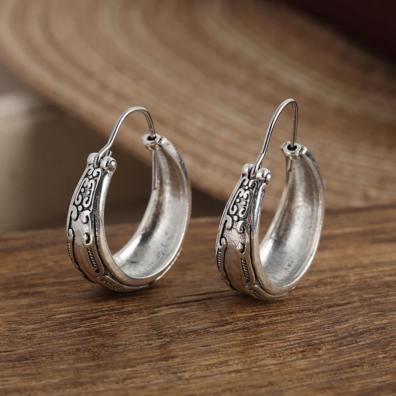 Antique Inspired Boho Hoop Zink Alloy Earrings