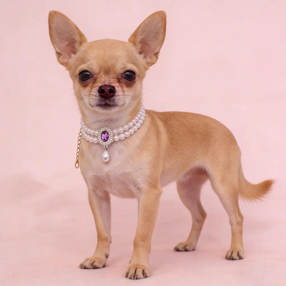 Royal Faux Pearl Green Crystal Pendant Necklace for Dogs & Cats
