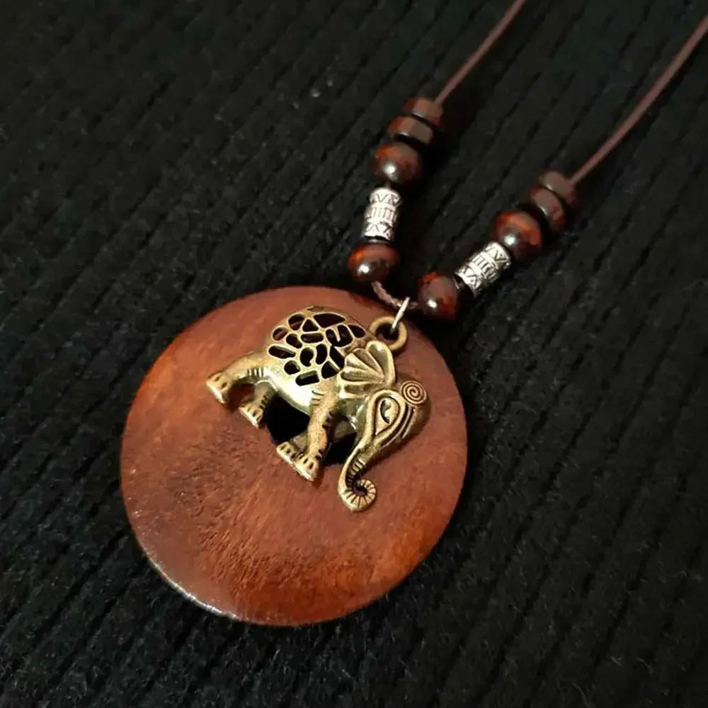 Retro Wooden Pendant Aluminum Alloy Chain Necklace Selection