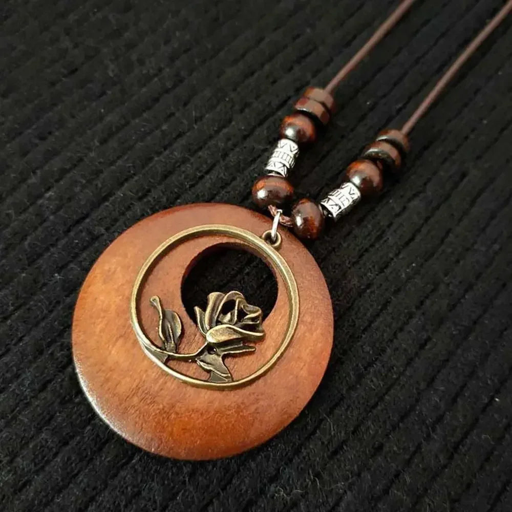 Retro Wooden Pendant Aluminum Alloy Chain Necklace Selection