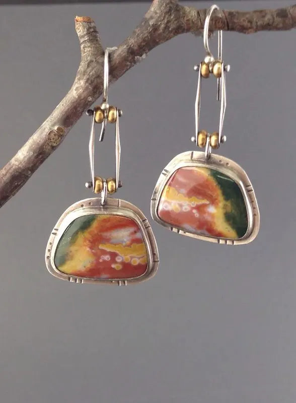 Selection of Very Unusual Boho Stone Asymmetric Dangle Alloy Earrings