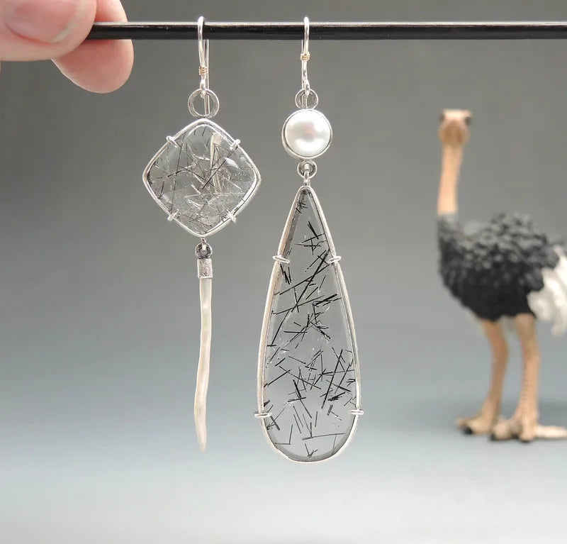 Selection of Very Unusual Boho Stone Asymmetric Dangle Alloy Earrings