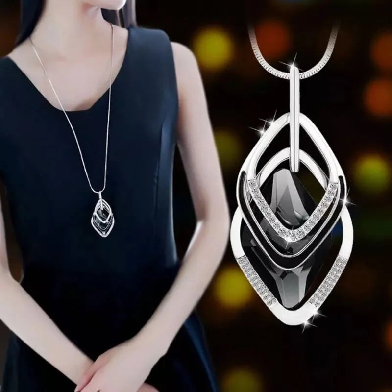 Selection of Bold Long Alloy Necklaces with Large Crystal Pendants