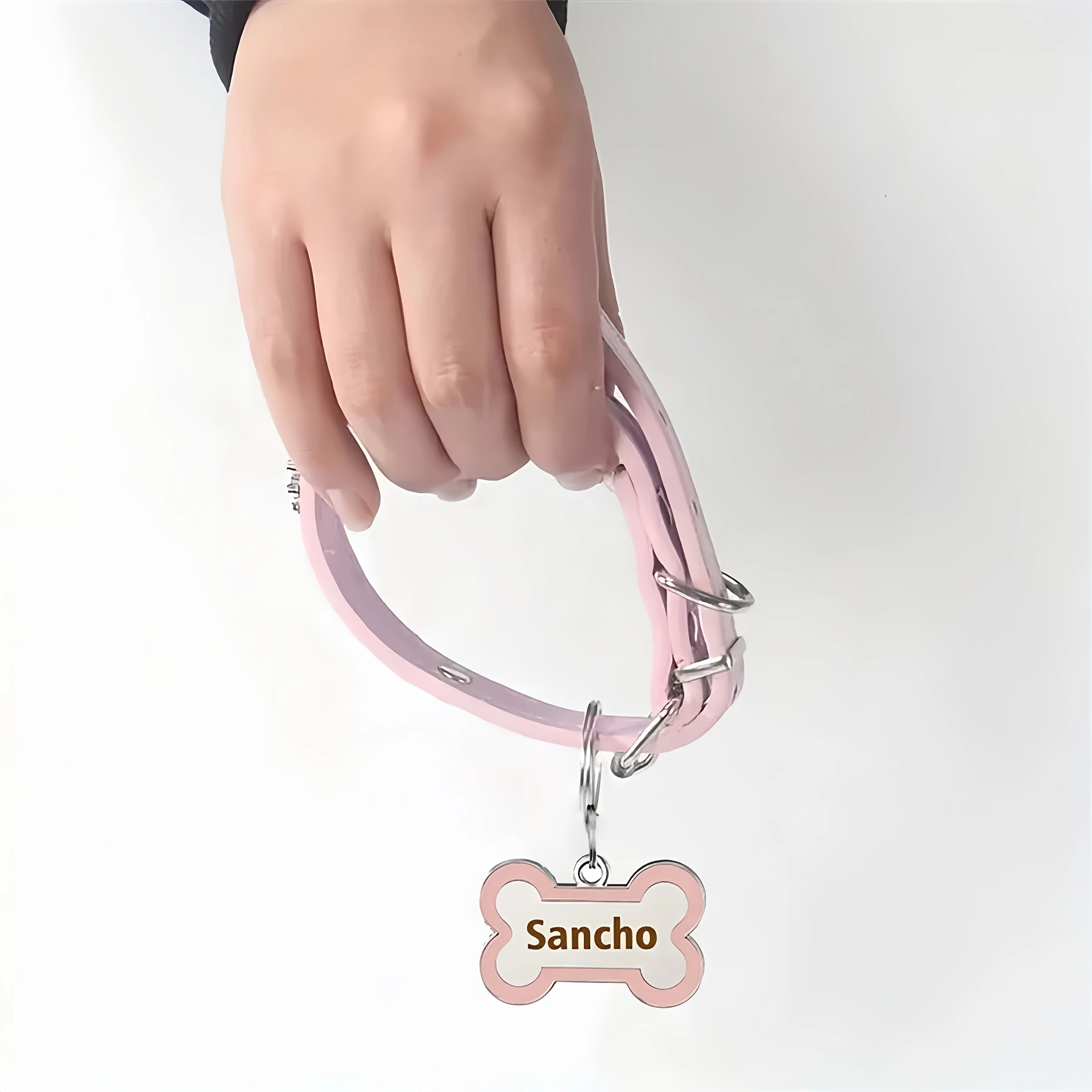 PU Leather Dog Collar with Bone-Shaped Pet Tag, Double-Sided, Engraved Pet Name and Phone