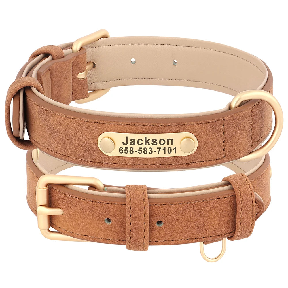 Soft Faux Leather Adjustable Dog Collar - Customize, Engrave, Name Tag, ID Necklace