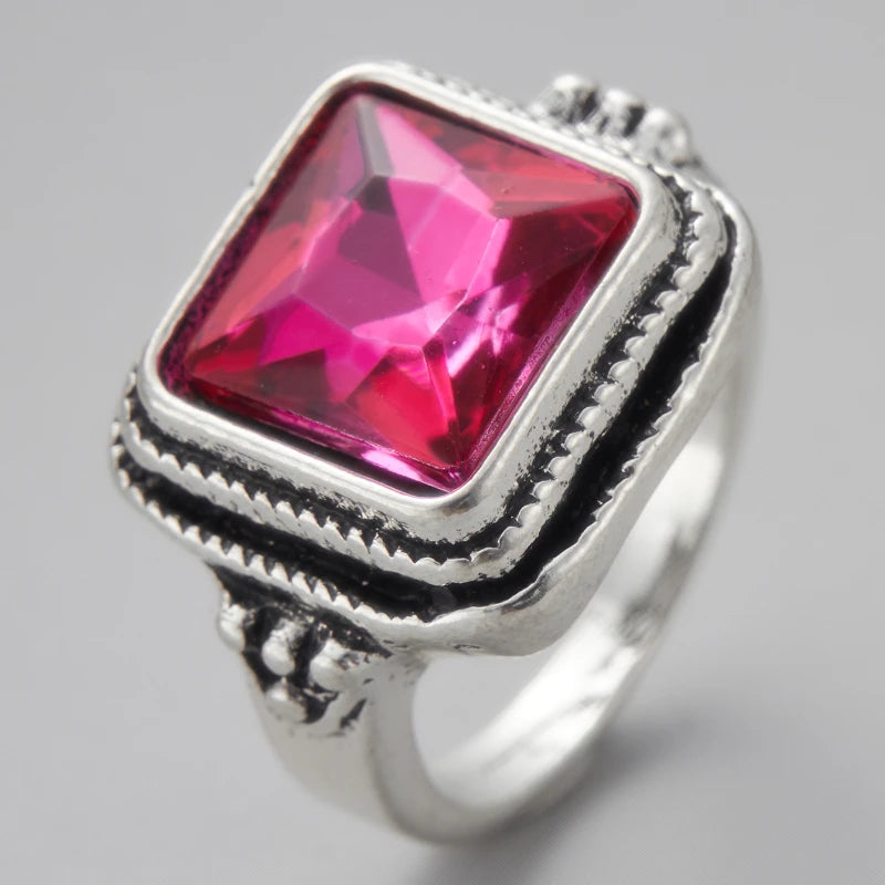 Vintage Inspired Large Zircon Zink Alloy Ring