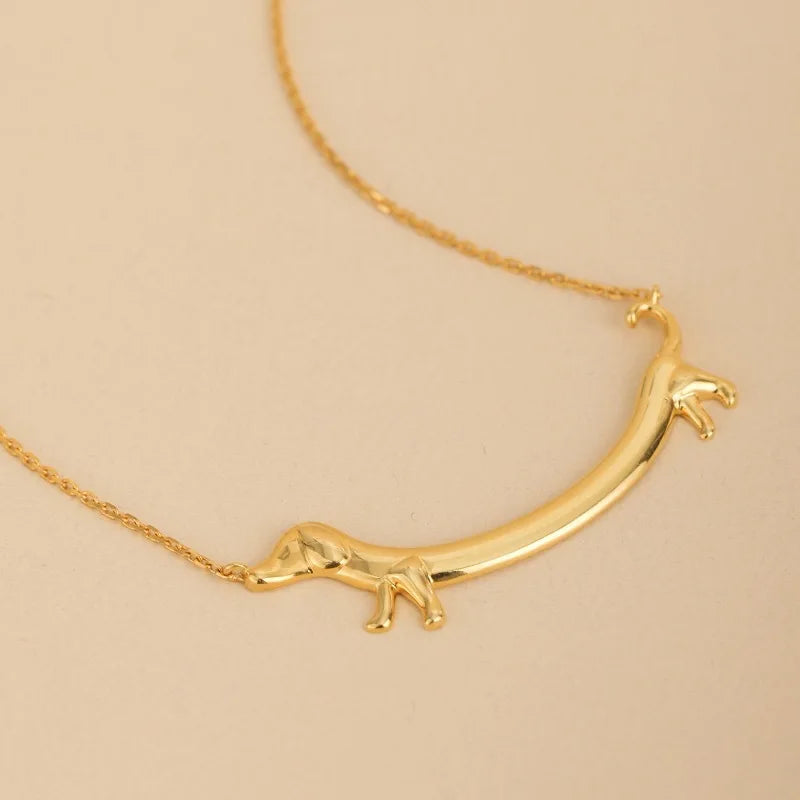 Golden Zinc Alloy Dachshund Sausage Dog Necklace