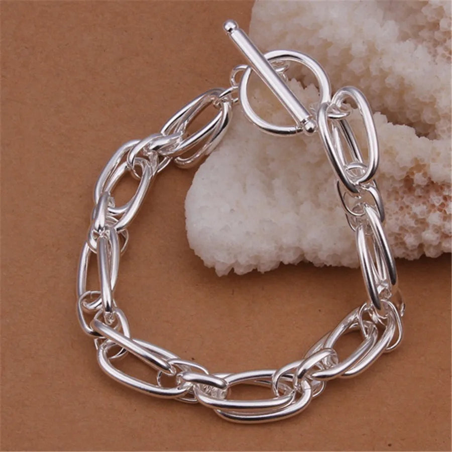 Polished 925 Sterling Silver Multi Chain Link Modern Charms Bracelet