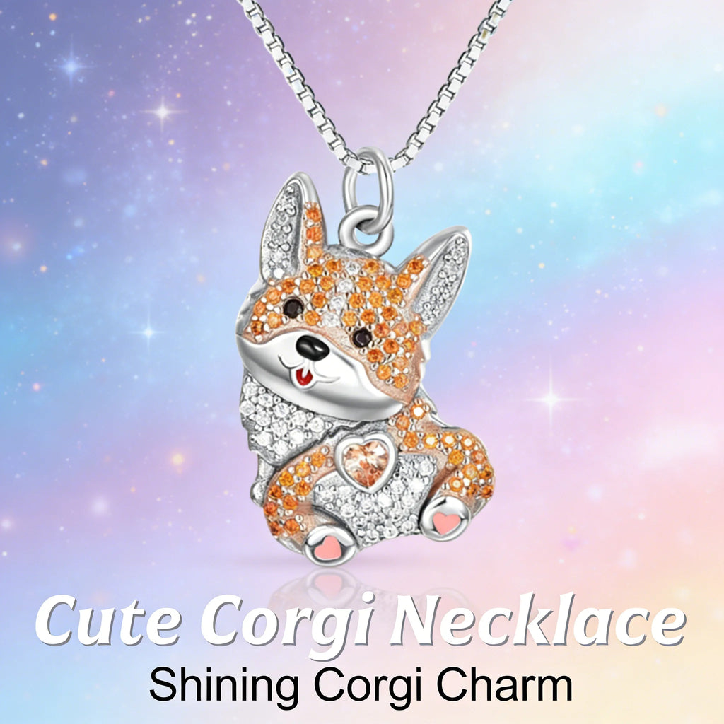 Sparkling Crystals Corgi Dog Pendant Necklace in Zinc Alloy & Stainless Steel
