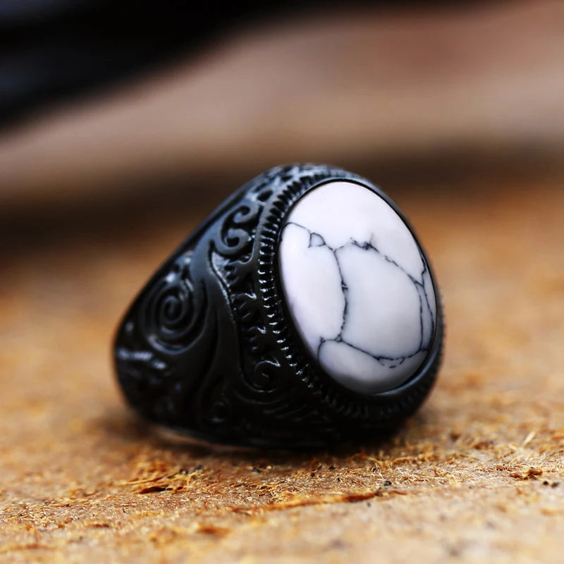 Ancient Oval Tiger Eye Large Stone Bold Ring in Stainless Steel, Unisex