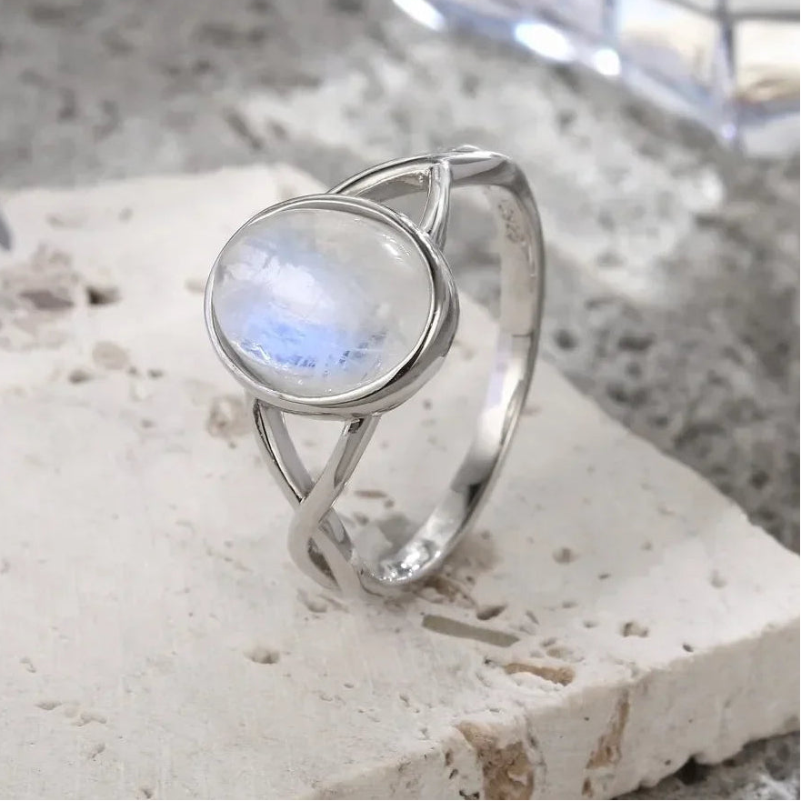 925 Sterling Silver Ring Natural 8-10mm Moonstone Ring