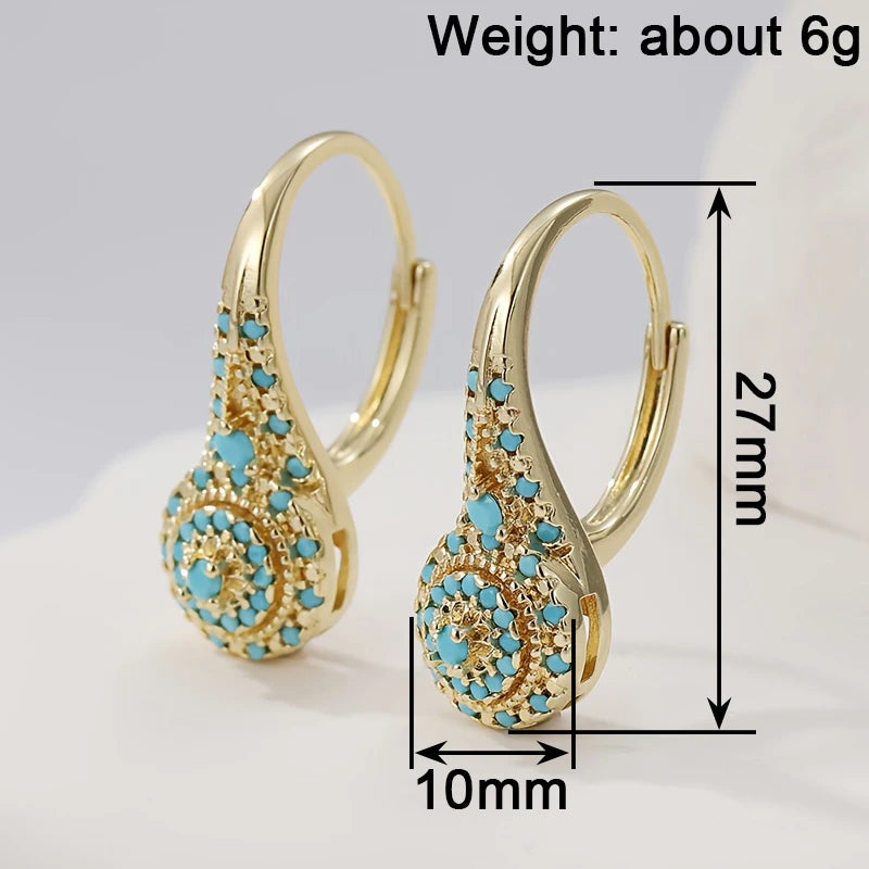 Bohemia Style Gorgeous Inlaid Blue Turquoise Golden Alloy Earrings