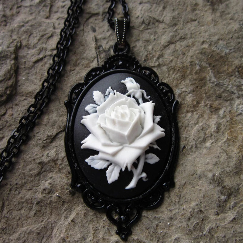 Dark Gothic Rose Cameo Zink Alloy Necklace