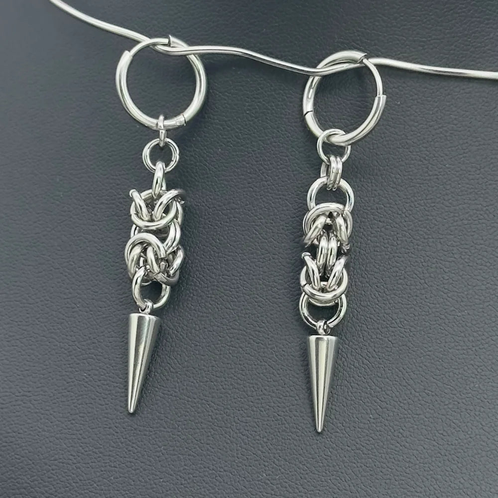 Stainless Steel Byzantine Chainmail Spike Hoop Earrings
