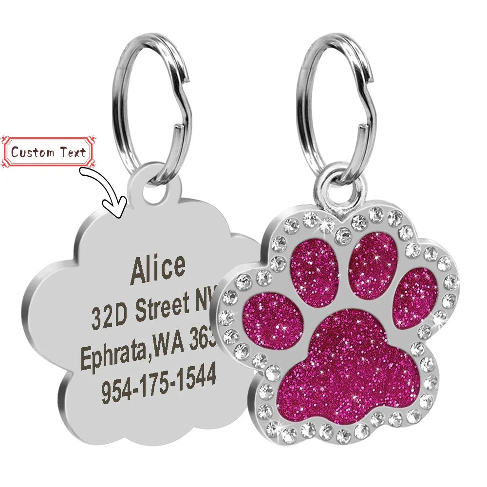 Stainless Steel Pet ID Tag with CZ Diamonds, in Multiple Colors