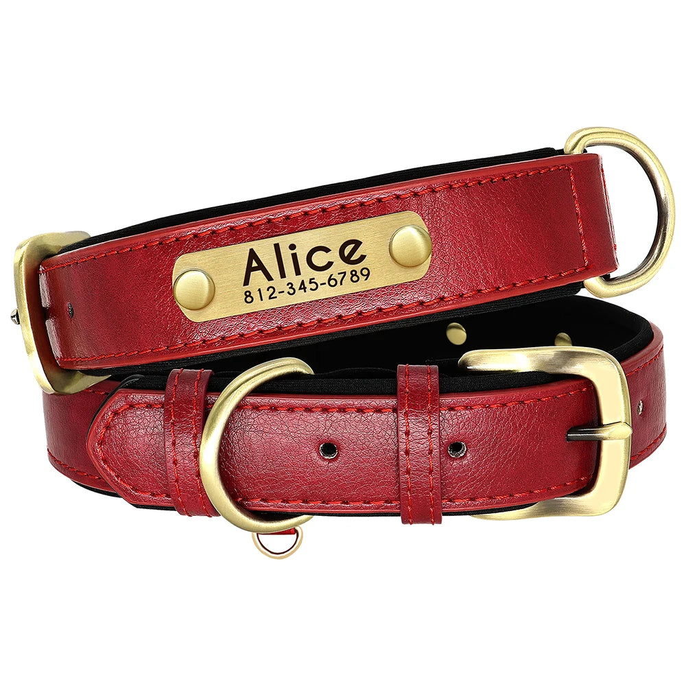 Quality Faux Leather Dog Collar Leash Set - Customize, Engrave, Name Tag