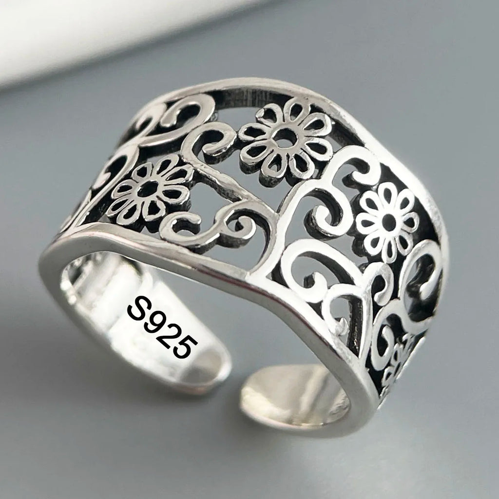 925 Sterling Silver Adjustable Flower Ring