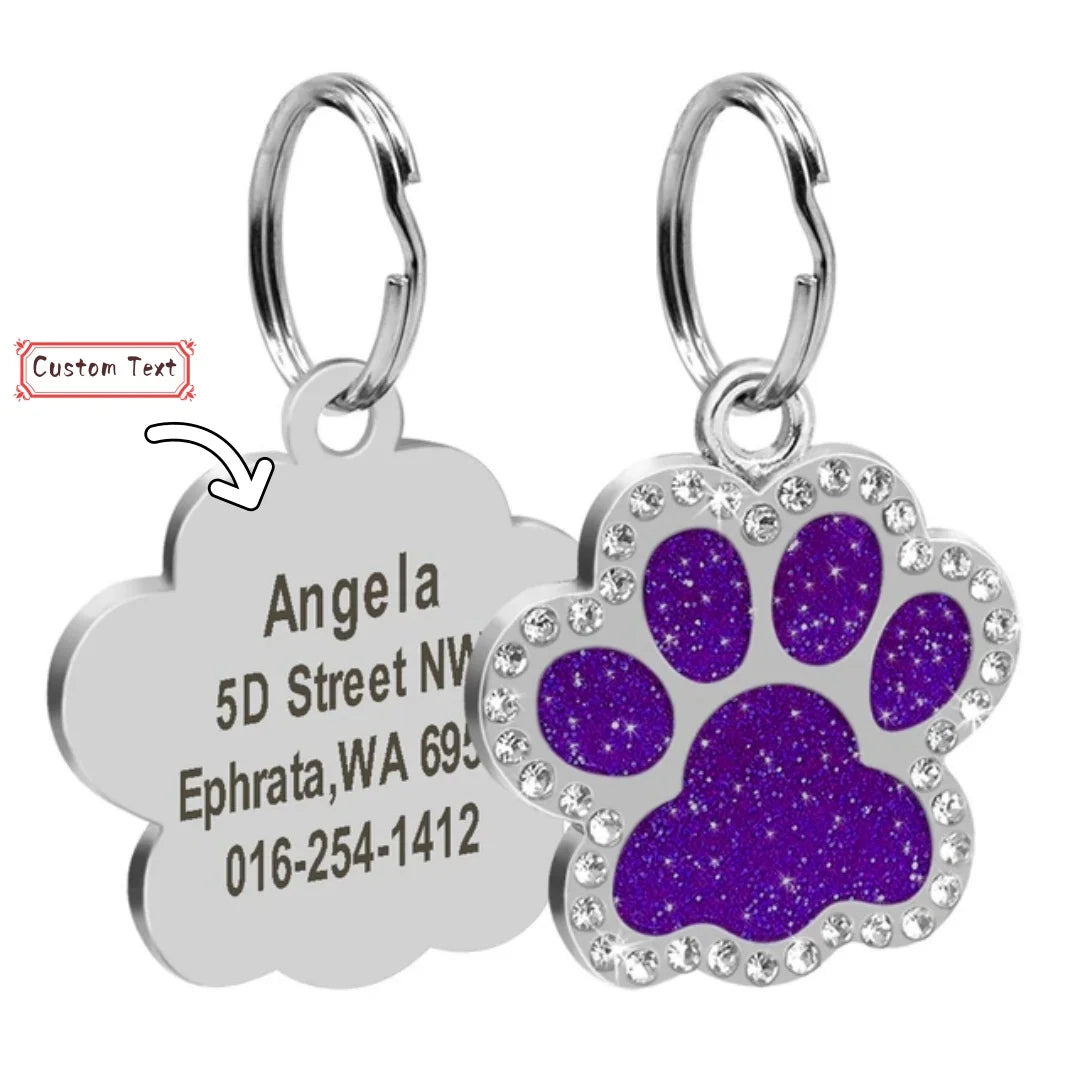 Stainless Steel Pet ID Tag with CZ Diamonds, in Multiple Colors