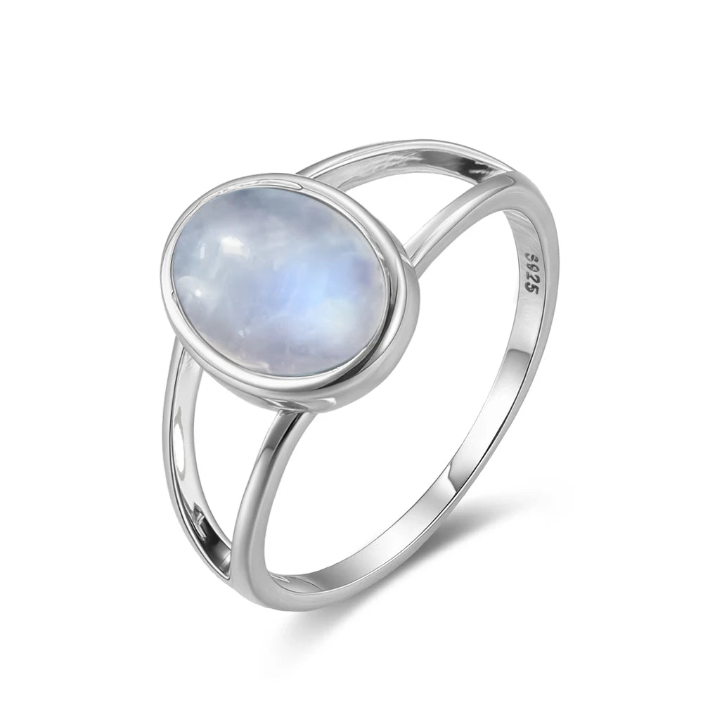 925 Sterling Silver Ring Natural 8-10mm Moonstone Ring