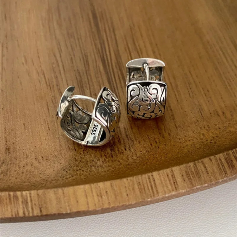 925 Sterling Silver Hoop Filigree Earrings