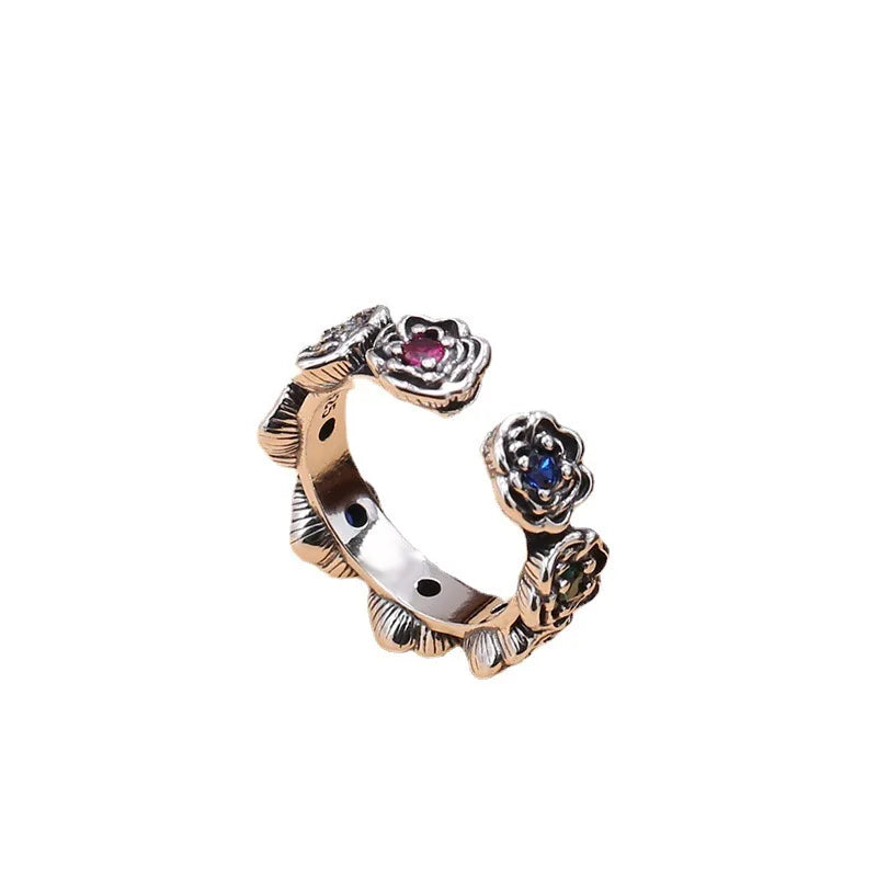 Sterling Silver Multicolor CZ Adjustable Rose Ring