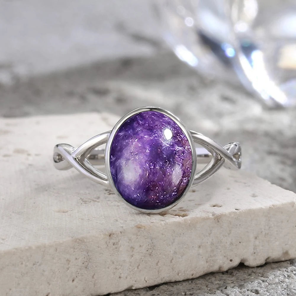 925 Sterling Silver Ring Natural 8-10mm Moonstone Ring